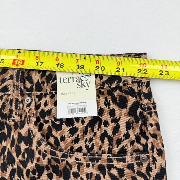 Terra & Sky Women Straight Stretch Brown Black Leopard Denim Jeans Plus 22WP NWT - Picture 7 of 10
